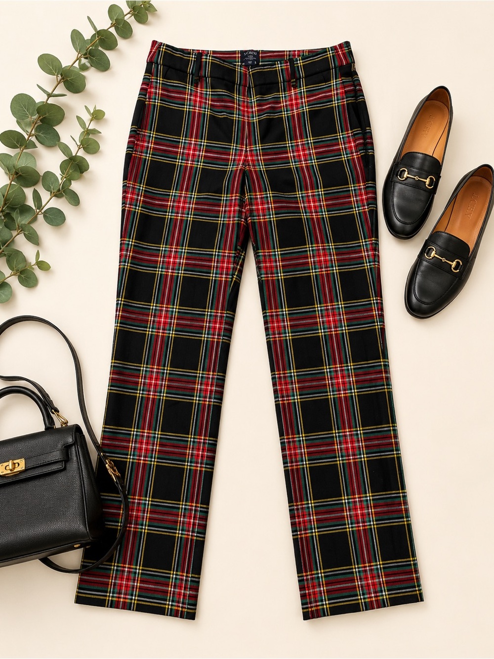 J.Crew Ruby Full Length Plaid Pants Black Tartan Size 6